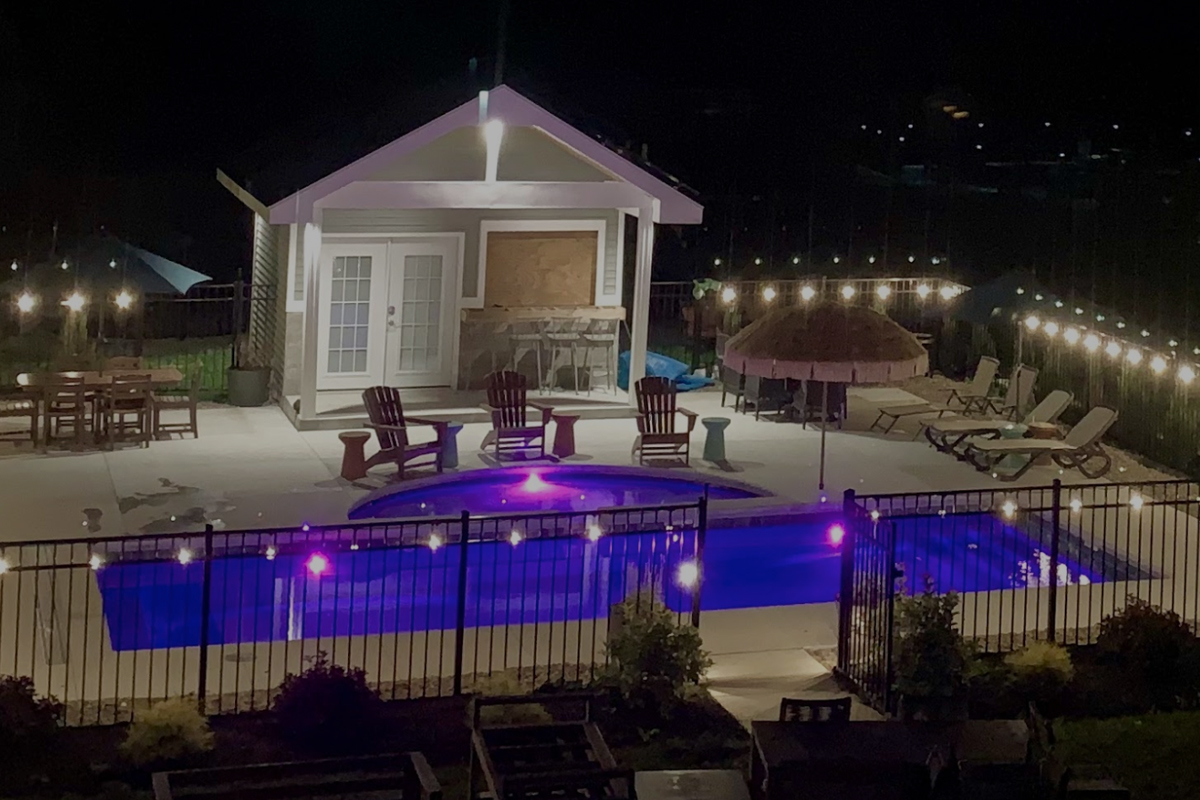 Inground fiberglass pool at night rendering
